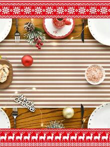1 件圣诞装饰桌旗，条纹长方形桌布，多种尺寸可选，适用于家庭用餐、圣诞厨房装饰、家居装饰、户外派对和餐厅，是户外餐桌布置的完美礼物，亚麻质感 - 摩卡慕斯色 - 查看 4