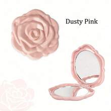 Rose-Shaped Folding Mirror With Mirror And Light Purple Petals - Portable Compact Bridesmaid Wedding Party Gift For Women And Girls, Elegant Lavender Flower Makeup Mirror, Fits In Purse, Christmas Accessory (No Feathers) - 紫色的 - 查看 3