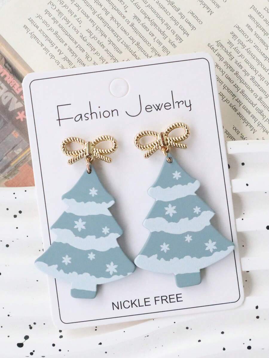 1 Pair Christmas Winter Acrylic Christmas Tree Earrings Alloy Bow Stud Earrings Personalized Elegant Cute Holiday Ear Pendants - Christmas Tree - View 1