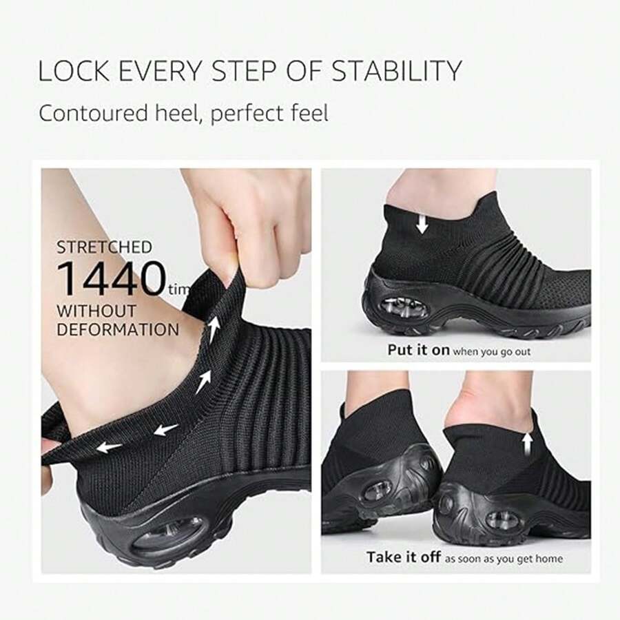 Zapatillas Ortopédicas para Mujer, Tenis Mujer para Caminar, Malla elástica con cojín de Aire con Plataforma de Aire, Zapatos ortopedicos Mujer Cómodos, Transpirables, Ligeros y Antideslizantes - Todo negro - Ver 1