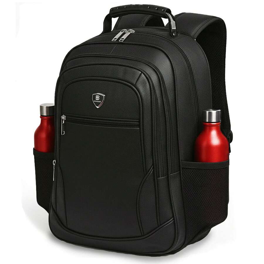 Men's Reinforced BackpackLarge Waterproof College Strong Reinforced Strap School Work - 黑色 - 查看 1