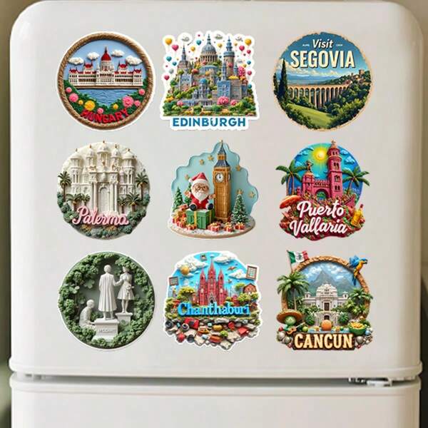 1pc 2D Flat Printed Refrigerator Magnet Decor Sticker, Vibrant Colors, Long-Lasting, Stable Adhesion, Suitable For Refrigerators, Freezers, Metal Cabinets, Can Be Used For Notes, Covering Various Styles Like Minimalist Lines, Retro Illustrations, City Landmarks, Made Of Acrylic, Compact And Easy To Store, Enhancing Home Happiness