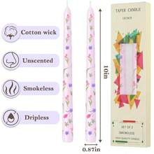 10 Inch Floral Taper Candles - 2pcs Handmade Unscented Somkeless Tall Candlesticks,Printed Cone Candles For Mother Day Home Party Wedding Restaurant{Inchcolor_nameinch:InchPurpleFlowerinch,Inchsize_nameinch:Inch10Inch-2Countinch} - 紫花 - 查看 3