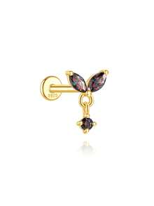 1件紫色水钻925纯银耳钉，女士耳钉，垂坠式耳环，适合派对、周年纪念等场合，精美珠宝