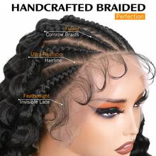 13X6 Braided Lace Front Wig, Synthetic Fiber, Instant Wear, Curly Wig, Women Pre-Plucked Natural Hairline, Deep Wave High Density Wig, Knot-Free Braided Wig (Braided Wig, 22 Inches) - Multicolor - View 8