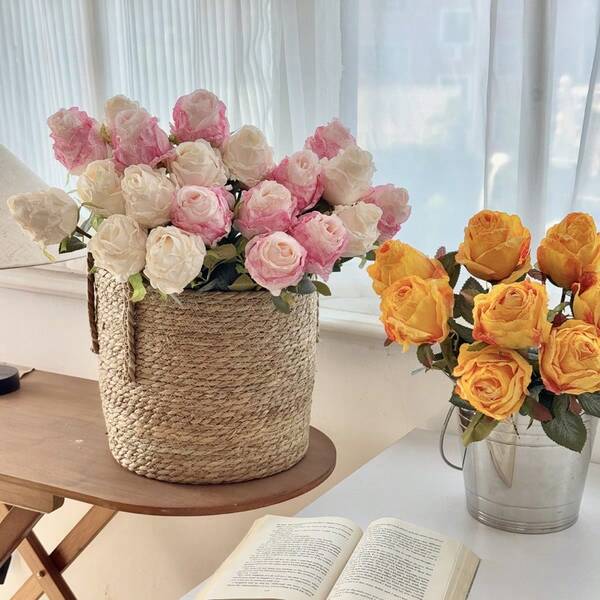 Rosa preservada quemada, rosa de floración eterna, ramo de tallo único de alta gama, accesorio para fotografía de boda, regalo de aniversario del Día de San Valentín, textura artificial marchita y quemada