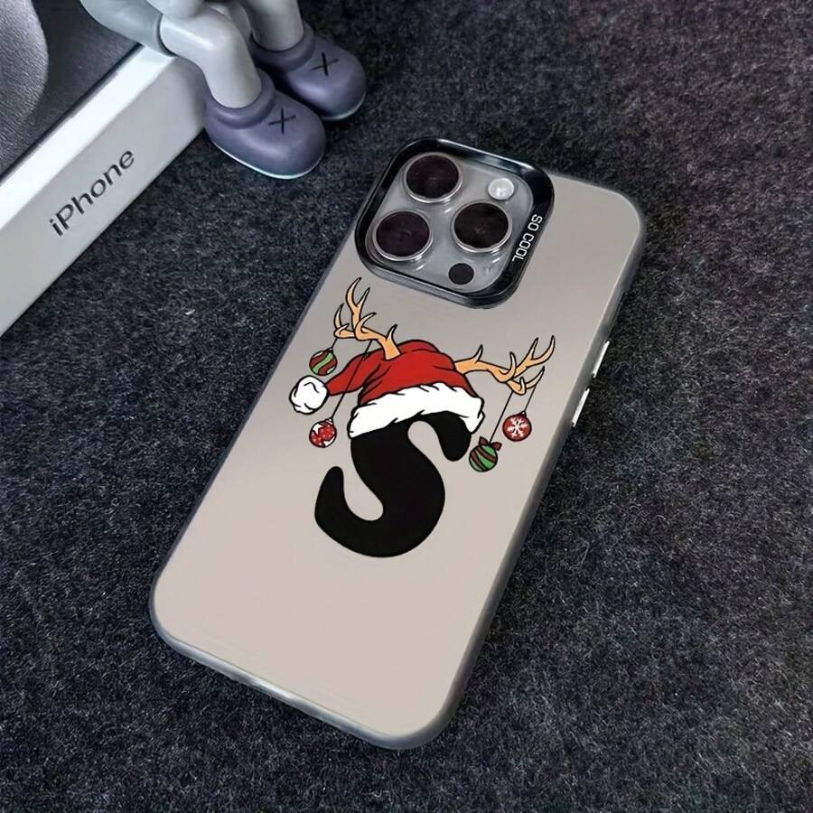Funda de Teléfono con Letra S de Estilo Navideño Único y Divertido - Adecuada para iPhone 11/12/13/14/15/16 Pro/Plus/XR/XS/X//8, Protección Completa a Prueba de Golpes para Hombres y Mujeres - Colores mixtos - Ver 1