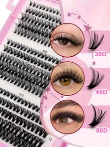 Rikuaild 530/590片假睫毛套装，卷度分别为30D+40D+50D+60D+80D+100D，自然蓬松柔软，包含睫毛胶、镊子和睫毛刷，方便在家DIY佩戴。 - 彩色 - 查看 4