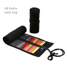 Estojo simples em lona estampada, grande capacidade com 48 orifícios para lápis de cor e desenho, estojo de enrolar para lápis específico para pintura, estojo multifuncional para guardar pincéis de maquiagem. - Multicolorido - Ver 14