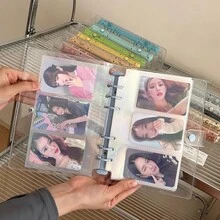 A6 拡大透明グリッター PVC ルーズリーフシェルカラークリップナローバージョンルーズリーフブック 3inch 6inch Guka ブック小さなカード収納 - ダスティブルー - チェックする 4
