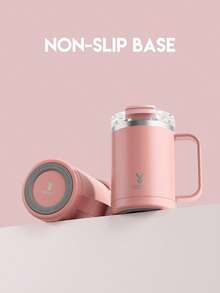 Meoky 14oz Stainless Steel Insulated Tumbler With Handle - Leak-Proof, Thermal Travel Mug With Straw, Vacuum Insulated, Hot & Cold - Pink - View 8