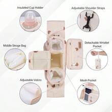 Universal Stroller Organizer With Cup Holders Detachable Wristlet Fits All Strollers Stroller Diaper Bag Organizer With Phone Pocket Insulated Bottle Holder Storage Compartments - BeigeBears - 查看 2