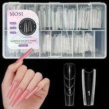 240 piezas Formas de uñas duales de sándwich originales en forma de almendra con líneas guía de 15 tamaños, molde superior e inferior para extensiones de uñas de gel constructor - transparente - Ver 8