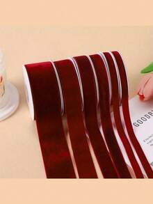 1 Roll Of 5 Yards Luxurious Burgundy Velvet Ribbon Soft, Single-Sided, And Durable, Suitable For Gift Wrapping, DIY Jewelry Making, Christmas Tree Decoration, Wedding Scene Arrangement, And Home Decor Perfect For Making And Decorating Christmas Ornaments, Christmas Pajamas, Christmas Gifts And Decorations, Valentine's Day Decorations, Valentine's Day Gifts, And Valentine's Day Accessories. - Multicolor - View 3