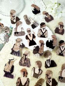 30 pièces/paquet Autocollants silhouette de fille vintage, autocollants décoratifs pour scrapbooking, journal, album photo, fournitures scolaires DIY - Multicolore - Voir 11