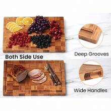 Extra Large Bamboo Cutting Board For Kitchen Heavy Duty Chopping Board With Juice Groove Serving Board Set With Holder End Grain Butcher Block Design Perfect For Food Preparation Dining And Serving Ideal For Large Families And Home Chefs Durable And -Friendly Material Measures 15.8x11.8 Inch - 棕色 - 查看 4