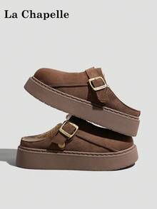 1 双 La Chapelle 女式休闲软底平底鞋，圆头低跟户外通勤鞋，优雅软底徒步鞋适合学生毕业照，低帮皮革保暖鞋