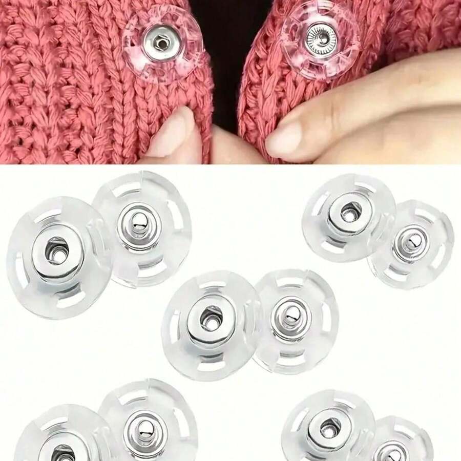 10Pairs/20Pcs Clear Invisible Snap Buttons For Cardigans And Jackets - Large Transparent Plastic Fasteners With Subtle Round Clasp, Perfect For Knitwear And Outerwear, Easy To Sew-In For Secure Fastening, Sewing Accessories - 彩色 - 查看 1