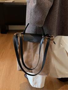 1 Pc, Contrast Color Suede Texture Women's Shoulder Handbag, Retro Casual Large Capacity Handbag, Magnetic Buckle Zipper Closure, Suitable For Travel, Shopping