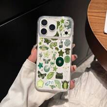Funda de Teléfono Moderna y Elegante, Funda Transparente con Collage de Pegatinas Estéticas Verdes, Compatible con los Modelos de  17, 16, 11, 15, 14, 13 y 12 Pro Max Air Plus. Una opción de regalo encantadora para mujeres y niñas, funda para teléfono, cubierta para teléfono, fundas de teléfono lindas y protectoras de diseñador para mujeres - 1 pieza - Ver 3