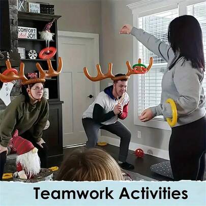 1 Set Of Inflatable Reindeer Antler Loop Throwing Party Game Set - Perfect For Christmas Party Games, New Year's Eve, Birthday Party Decorations - Durable PVC Material - Ideal Choice For Holiday Celebrations And Games - Perfect Choice For Christmas Countdown
