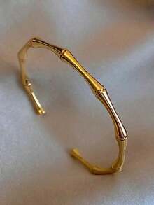 1pc Vintage Stainless Steel Bamboo Shaped Open Bracelet - vàng - Xem 7