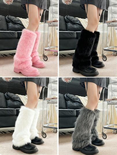 Women's Fuzzy Leg Warmers - 4 Colors Fluffy Faux Fur Leg Covers, Y2K Goth Punk Style Leg Warmers For Women, Warm Cosplay Party Streetwear Fashion Accessories