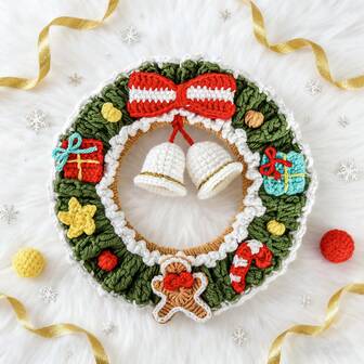 Handmade Crochet Flower Wreath, Artificial Decorative Wreath For Home Decor, Party Atmosphere Decoration