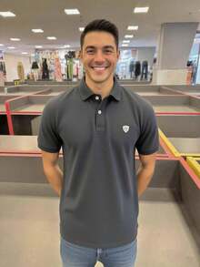 Men's Cotton Polo Shirt - 深灰色 - 查看 1