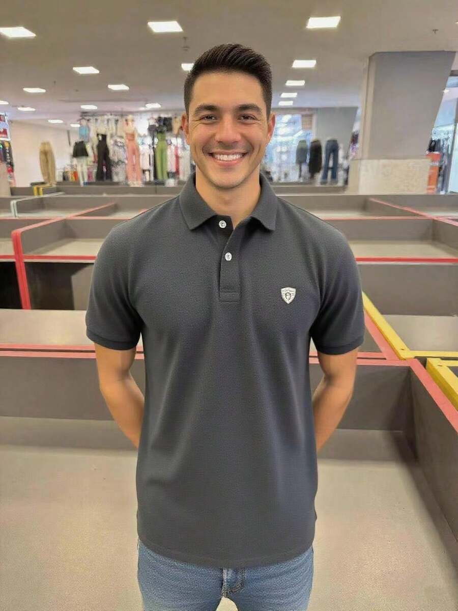 Men's Cotton Polo Shirt - 深灰色 - 查看 1