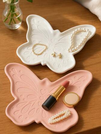 1PC Butterfly-Shaped Decorative Jewelry Tray, Glossy Butterfly Trinket Dish For Rings Earrings And Pearls, Elegant Desktop Ornament For Bedroom Vanity Or Gift Display