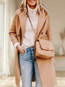 Women's Double Breasted Pea Coat Notched Lapel Wool Blend Long Winter Overcoat