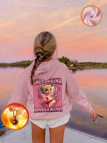 1 szt. Dziewczęca bluza z kapturem i nadrukiem, ciepła, termiczna podszewka, długi rękaw, odzież młodzieżowa na jesień/zimę - zabawna i kolorowa bluza z kapturem, która pobudza wyobraźnię każdego dziecka