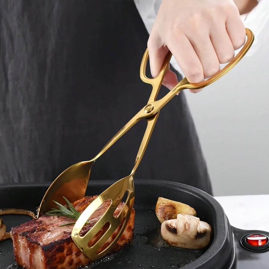 1 Piece Kitchen Cooking Buffet Tongs, 10-Inch Stainless Steel Salad Tongs, Grilling Tongs, Wedding Party Dining Utensils