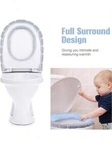 1PC Soft Knit Toilet Seat Covers - Elastic, Warm, And Comfortable Bathroom Accessories In Pink, Gray, Blue, Teal, And Light Blue Stripes, Made Of Ultra-Soft Microfiber For Enhanced Hygiene And Style, Bathroom Comfort Accessories Snug Fit Covers Soft Knit Texture, Restroom Decor And Accessories, Bathroom Comfort Accessories, Tightly Fitting Lid, Soft Knitted Texture, Bathroom Decoration And Accessories