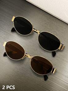 女士金属框椭圆/多边形时尚眼镜（半框），适合日常佩戴和户外活动 - 彩色 - 查看 8