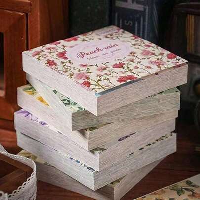 1 Book/100pcs Classic Floral Pattern Paper, 6 Styles, 100 Unique Patterns Options, Suitable For Scrapbook, Journal, Decoration, Memo, Origami, Stationery, Back To School Supplies, Small Gift For Back To School