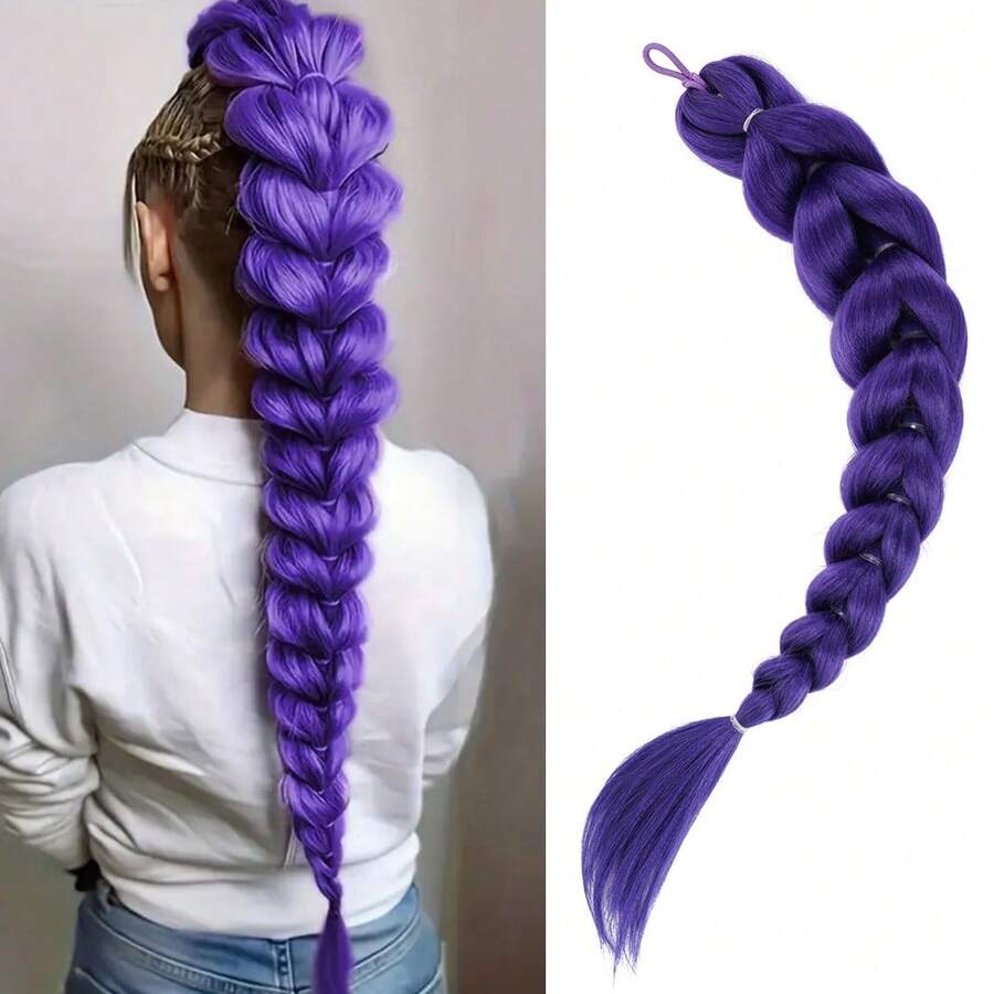 Purple Braiding Ponytail Hair Extensions For Women, Synthetic Braiding Hair With Rubber Band Long Ponytail Sleek Wrap Around Hair Pieces - Multicolor - View 1
