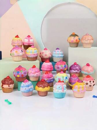 1pc/5pcs/10pcs Realistic Mini Cake Squeeze Toys, Christmas Thanksgiving New Year Party Gifts, Finger Stress Relief Sensory Toys, Home Decor Dessert Game Prizes, Foam Ice Cream Plush, Random Design
