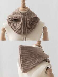 1pc Unisex Wool Blend Knitted Balaclava Hat, Warm & Soft Beanie Cap With Drawstring, Adjustable Neck Warmer For Autumn/Winter