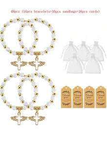 60 piezas Pulseras elásticas con cuentas en forma de cruz, vienen con bolsa de organza, adecuadas para primera comunión, Eid, , cumpleaños, regalos para reuniones diarias, despedida de soltera, recuerdos - Multicolor-12 juegos - Ver 15