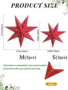 2pcs/6pcs 3D Hollow Paper Christmas Star Lanterns, Suitable For Window, Wall, Christmas Tree, Pendant Light Or Ceiling Decor, Also For Wedding Party Christmas Decoration (Bulbs Not Included), Christmas Home Decor, Christmas Gift, Christmas Ornament - Red - View 9
