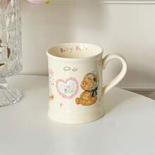 1 Set Of Cute And Heartwarming Thanksgiving Bear Patterned Exquisite Ceramic Covered Bowls With Lids, Forks And Spoons, Plus A Mug Set. Perfect For Solo Dining And Comforting Instant Noodle Dinners. Ideal As A Gift For Friends, Family, And Children. Great For Thanksgiving, Halloween.