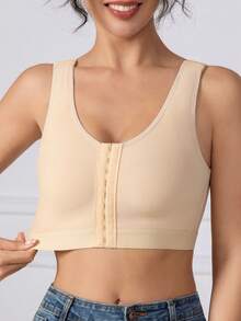 Front Closure Adjustable Bra, Shapewear, Chest Compression Band, Supportive Sports Bra, Flat Chest Compression Bra, Fitness Yoga Shapewear - Champagne - View 4