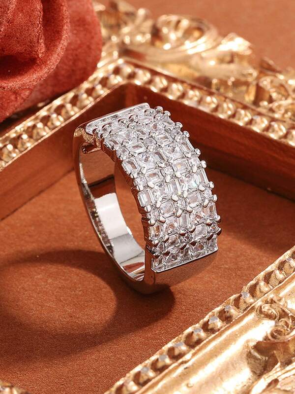 خاتم زفاف كلاسيكي أنيق مرصع بالكامل بالماس، متعدد الاستخدامات للارتداء اليومي