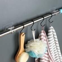 8pcs Curtain Rod Brackets No Drilling, Self-Adhesive Curtain Rod Brackets No Nails Adjustable Curtain Rod Hooks Curtain Hangers, For Bathroom Kitchen Hotel, Practical Hooks - 黏性支架夾 - 8 個 - 查看 5