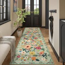 Halloween, Christmas And Thanksgiving Decorative Rug 2 Sizes Available, Kitchen Runner Rug For Hallway, Washable Runner Rug With Non Slip Backing, Soft Boho Spring Floral Carpet For Kitchen, Hallway, Entryway, Laundry, Bedroom, Green - Multicolor - View 1