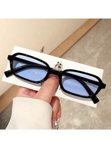 1 Pair Of Retro Rectangular Lightweight Women's Fashion Glasses, Black PC Frame And Lenses, Fashionable Streetwear Accessories For Daily Fashion, Glasses Accessories - 米色框茶色鏡片 - 查看 3