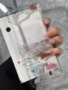 可爱DIY卡通猫腊肠犬简约插画果冻环氧树脂贴纸透明手机壳，兼容三星Galaxy Z Flip7 Flip6 Flip5 Z Flip 4 3，可爱动物图案折叠后盖 - 狗 - 查看 3