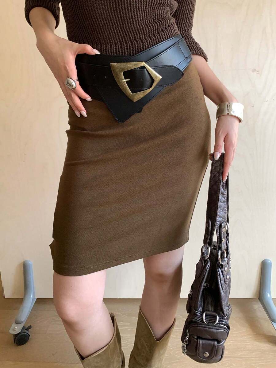 1件装女士黑色仿皮复古美拉德式宽腰带，塑身束腰带 - 黑色 - 查看 1